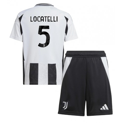 Otroški Nogometni dresi Juventus Manuel Locatelli #5 Domači 2024-25 Kratek Rokav (+ Kratke hlače)